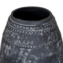 Hill Interiors Etched Collection Tall Vase - Ceramic - L25 X W25 X H32 Cm - Black - thumbnail 3