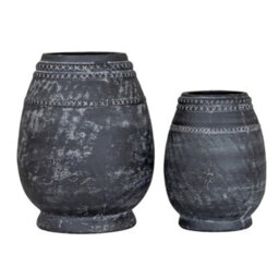 Hill Interiors Etched Collection Tall Vase - Ceramic - L25 X W25 X H32 Cm - Black - thumbnail 2