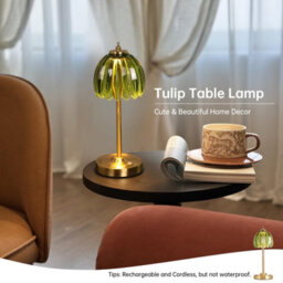 Flintry Tulip Table Lamp Battery & Touch Control, Cordless Table Lamp For Bedroom, Nightstand, Living Room, Entryways (Green Tulip) - thumbnail 6