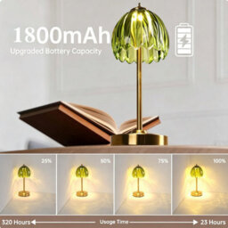 Flintry Tulip Table Lamp Battery & Touch Control, Cordless Table Lamp For Bedroom, Nightstand, Living Room, Entryways (Green Tulip) - thumbnail 2