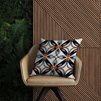 Warren Reed Designer Brown And Blue Geometric Pattern Outdoor Cushion 60Cm X 60Cm