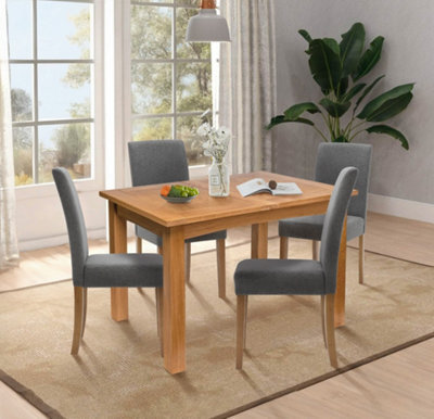 Hallowood Furniture Camberley Oak Butterfly Extending Dining Table With 4 Straight Back Fabric Chairs In Grey - image 1