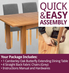 Hallowood Furniture Camberley Oak Butterfly Extending Dining Table With 4 Straight Back Fabric Chairs In Grey - thumbnail 7