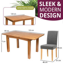 Hallowood Furniture Camberley Oak Butterfly Extending Dining Table With 4 Straight Back Fabric Chairs In Grey - thumbnail 3