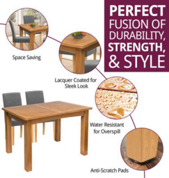 Hallowood Furniture Camberley Oak Butterfly Extending Dining Table With 4 Straight Back Fabric Chairs In Grey - thumbnail 2