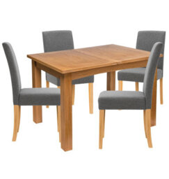 Hallowood Furniture Camberley Oak Butterfly Extending Dining Table With 4 Straight Back Fabric Chairs In Grey - thumbnail 8