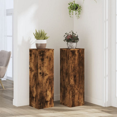 Walplus Plant Stand 2Pcs Smoked Oak 25X25X80 Cm Engineered Wood - image 1