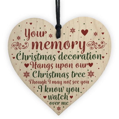 Red Ocean Mum Dad Nan Memorial Wooden Heart Christmas Tree Ornament Decoration Bauble Gifts - image 1