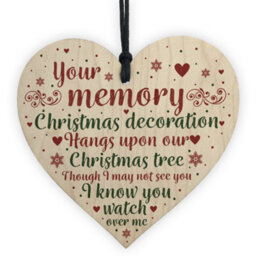 Red Ocean Mum Dad Nan Memorial Wooden Heart Christmas Tree Ornament Decoration Bauble Gifts - thumbnail 1