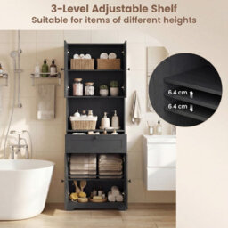 Gainoom Tall Black Bathroom Cabinet Freestanding Storage Cabinet Modern Wooden Storage Organizer - thumbnail 9