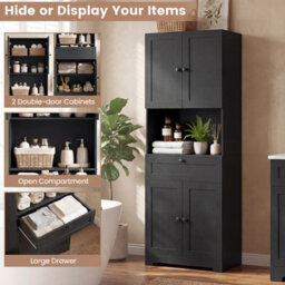 Gainoom Tall Black Bathroom Cabinet Freestanding Storage Cabinet Modern Wooden Storage Organizer - thumbnail 8