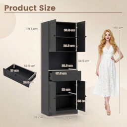 Gainoom Tall Black Bathroom Cabinet Freestanding Storage Cabinet Modern Wooden Storage Organizer - thumbnail 2