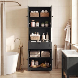 Gainoom Tall Black Bathroom Cabinet Freestanding Storage Cabinet Modern Wooden Storage Organizer - thumbnail 5