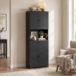 Gainoom Tall Black Bathroom Cabinet Freestanding Storage Cabinet Modern Wooden Storage Organizer - thumbnail 6
