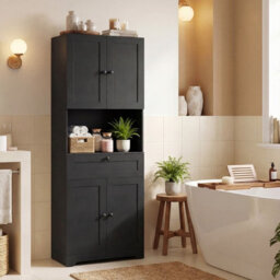 Gainoom Tall Black Bathroom Cabinet Freestanding Storage Cabinet Modern Wooden Storage Organizer - thumbnail 4