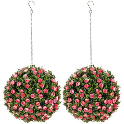 Set Of 2 Artificial Plant Topiary Rose Balls - image 1
