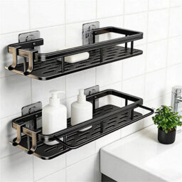 Set Of 2 No Drill Adhesive Shower Caddy Corner Shelves Wall Mounted Storage Organiser - thumbnail 1