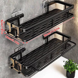 Set Of 2 No Drill Adhesive Shower Caddy Corner Shelves Wall Mounted Storage Organiser - thumbnail 3
