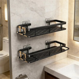 Set Of 2 No Drill Adhesive Shower Caddy Corner Shelves Wall Mounted Storage Organiser - thumbnail 5