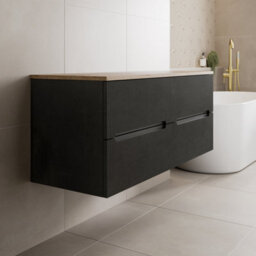 Affine 1200mm Oak Vanity Unit Double Countertop Wall Hung Fluted Storage Soft Close - thumbnail 3