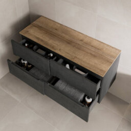 Affine 1200mm Oak Vanity Unit Double Countertop Wall Hung Fluted Storage Soft Close - thumbnail 1