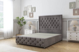 "Sloomy Vienna Slate Naples Divan Bed 2 Drawers Left Side-26"" Strutted Headboard & 12"" Footboard 4'6 Double" - thumbnail 1