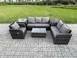 Fimous Patio Garden Furniture Sets Wicker Outdoor Rattan Furniture Sofa Sets With Rectangular Coffee Table Reclining Chair - thumbnail 1