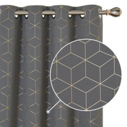 Deconovo Backout Gold Diamond Printed Eyelet Curtains, Thermal Insulated Curtains For Bedroom, 66 X 54 Inch, Light Grey, One Pair - thumbnail 3