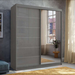 M N Furniture Ltd Wardrobe With Led Light High Gloss Sliding Wardrobe - Modern Bedroom Cabinet 150Cm,180Cm,200Cm (Grey,150Cm)