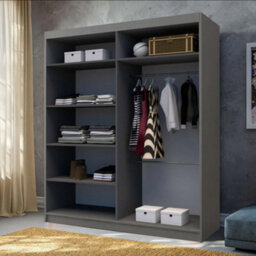 M N Furniture Ltd Wardrobe With Led Light High Gloss Sliding Wardrobe - Modern Bedroom Cabinet 150Cm,180Cm,200Cm (Grey,150Cm) - thumbnail 2