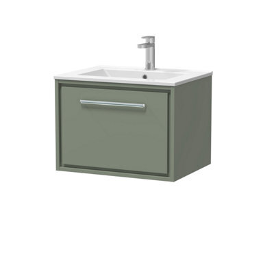Balterley  Modern Bathroom Wall Hung Single Soft-Close Drawer Vanity Unit & Basin, Fern Green, 600mm - image 1