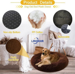 Coffee Plush Donut Dog Bed Round Calming Cat Pet Bed 70Cm - thumbnail 2