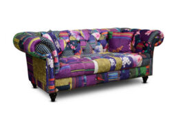 Multicoloured Fabric Patchwork 2 Seater Scroll Arm Chesterfield Sofa - thumbnail 3