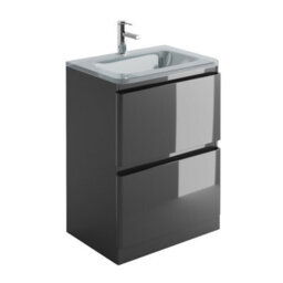 Plum&clay Marvel Gloss Dark Grey Floor Standing Bathroom Vanity Unit With White Glass Basin (W)600mm - thumbnail 1