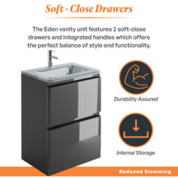 Plum&clay Marvel Gloss Dark Grey Floor Standing Bathroom Vanity Unit With White Glass Basin (W)600mm - thumbnail 4