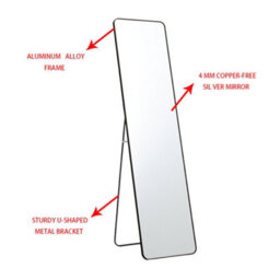 Living And Home Black Freestanding Or Wall Mounted Rectangular Full Length Framed Mirror W 47 X H 157 Cm - thumbnail 4