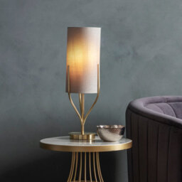Anson Lighting Cortez Table Light Finished In Satin Brass Plate And Natural Linen Mix Fabric - thumbnail 1