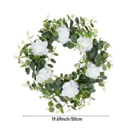 Living And Home 50Cm Artificial White Rose Eucalyptus Wreath Rattan Base Faux Floral Wreath For Front Door - thumbnail 8