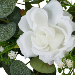 Living And Home 50Cm Artificial White Rose Eucalyptus Wreath Rattan Base Faux Floral Wreath For Front Door - thumbnail 6