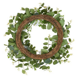 Living And Home 50Cm Artificial White Rose Eucalyptus Wreath Rattan Base Faux Floral Wreath For Front Door - thumbnail 5