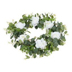 Living And Home 50Cm Artificial White Rose Eucalyptus Wreath Rattan Base Faux Floral Wreath For Front Door - thumbnail 4