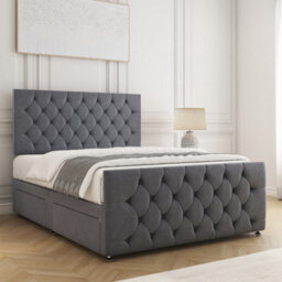 Bsspoke Maya Divan Bed Set Grey Plush Velvet With 24Inch Headboard & 20Inch Footboard & Mattress No Drawers In All Sizes - thumbnail 2