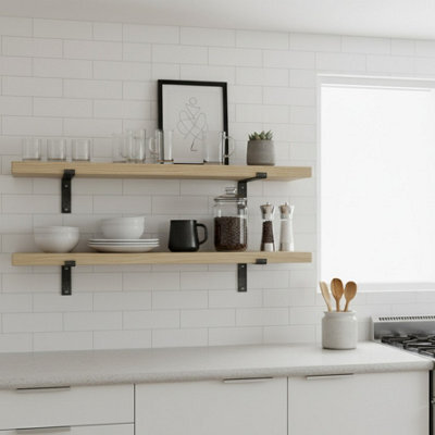 Toolty Rustic Handmade Wall Shelf, Wall Mounted, 150Cm X 17.5Cm Down Design, Primed, Handcrafted Vintage Style - image 1