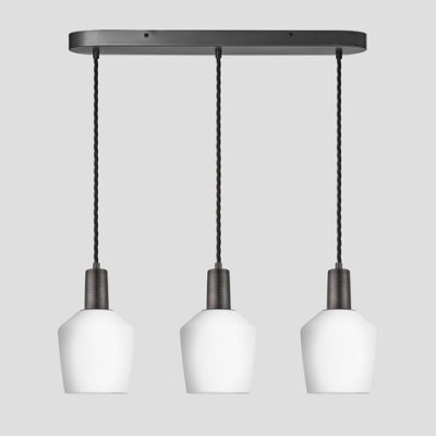 Industville Sleek Opal Glass Schoolhouse 3 Wire Oval Cluster Lights, 5.5 Inch, White, Pewter Holder