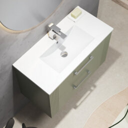 Balterley Belvide Partial Fluted 2 Drawer Wall Hung Vanity Unit With 1 Tap Hole Minimalist Basin - 800mm - Satin Green - thumbnail 5