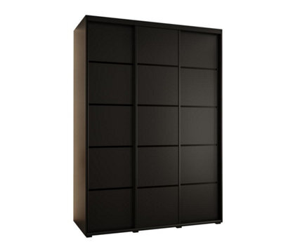 Arte Cannes Iv Stylish Black Sliding Door Wardrobe 1800mm H2050mm D600mm With Black Steel Handles And Decorative Strips - image 1