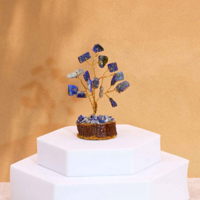Serenityy Mini Sodalite Gemstone Tree On Wood Base - 15 Stones - 6 Cm Decorative Ornament - image 1
