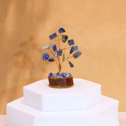 Serenityy Mini Sodalite Gemstone Tree On Wood Base - 15 Stones - 6 Cm Decorative Ornament - thumbnail 1