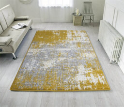 Loomed Yellow Ochre Grey Distressed Abstract Living Room Rug 240X330Cm - thumbnail 2