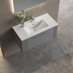 Balterley Belvide Partial Fluted 1 Drawer Wall Hung Vanity Unit With 1 Tap Hole Minimalist Basin - 800mm - Satin Grey - thumbnail 3